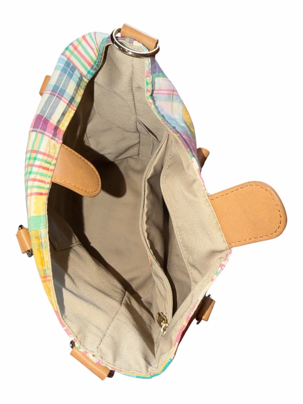 Talbots Multicolor Plaid Tote with Tan Handles - Picture 5 of 6